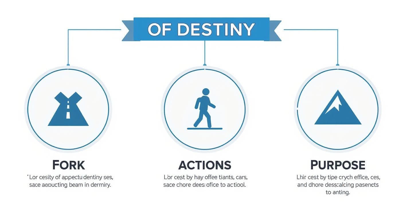 Infographic showing destiny is a combination of choices, actions, and purpose.