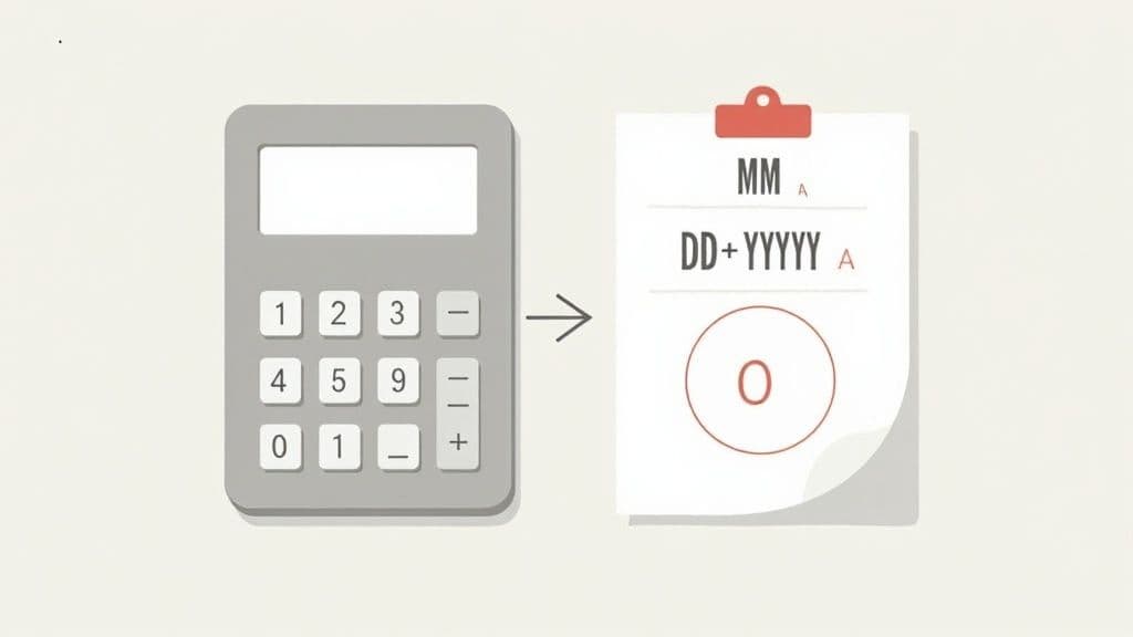A hand writing a numerology calculation on a piece of paper with a pen.
