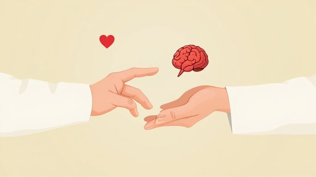 Two people’s hands clasped together, symbolizing a strong connection and partnership.