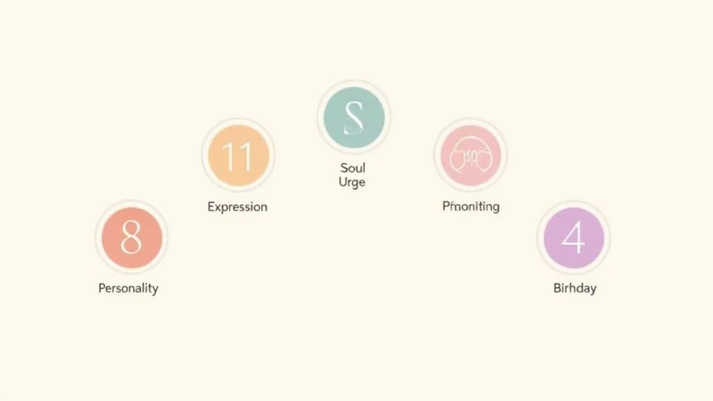 Screenshot of a numerology chart calculator asking for first, middle, and last names, and date of birth.