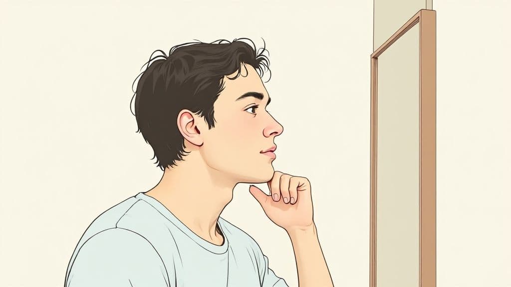 A person sitting calmly on a dock, reflecting while looking at a serene lake and mountains.