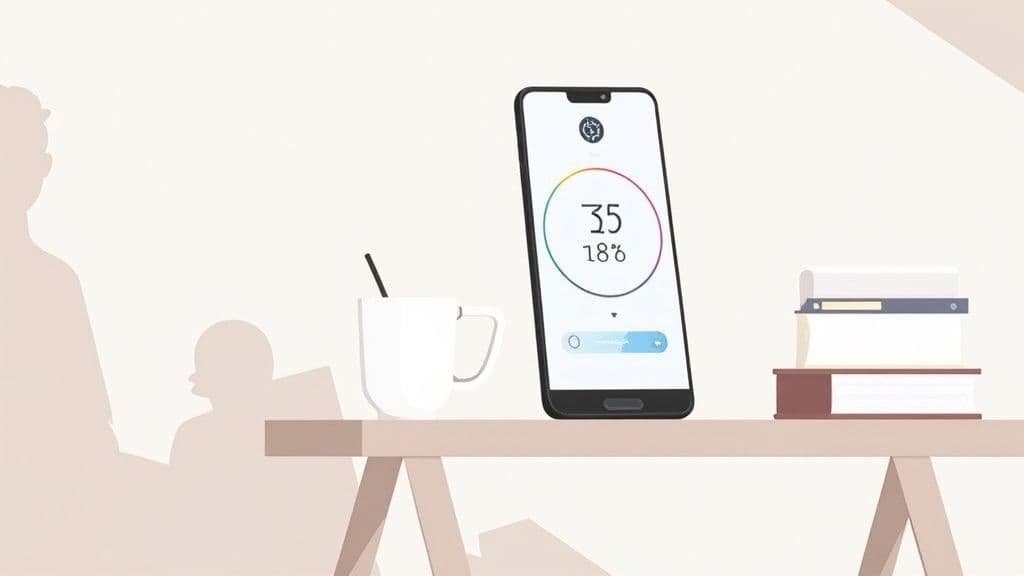 A person journaling with a laptop and the Life Purpose App on a phone nearby, suggesting practical application.