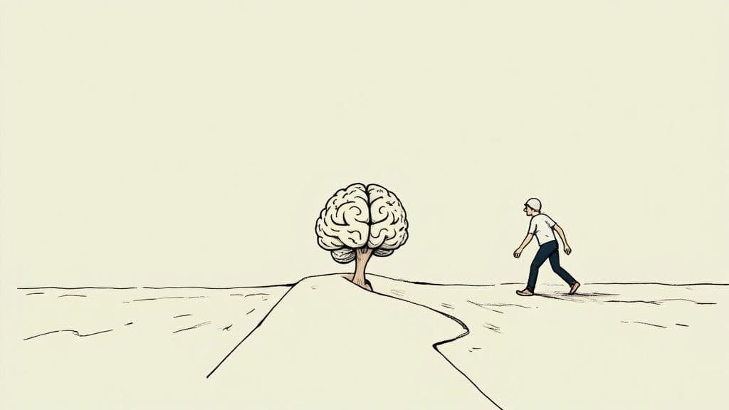 A stylized illustration of a human brain with interconnected glowing pathways.