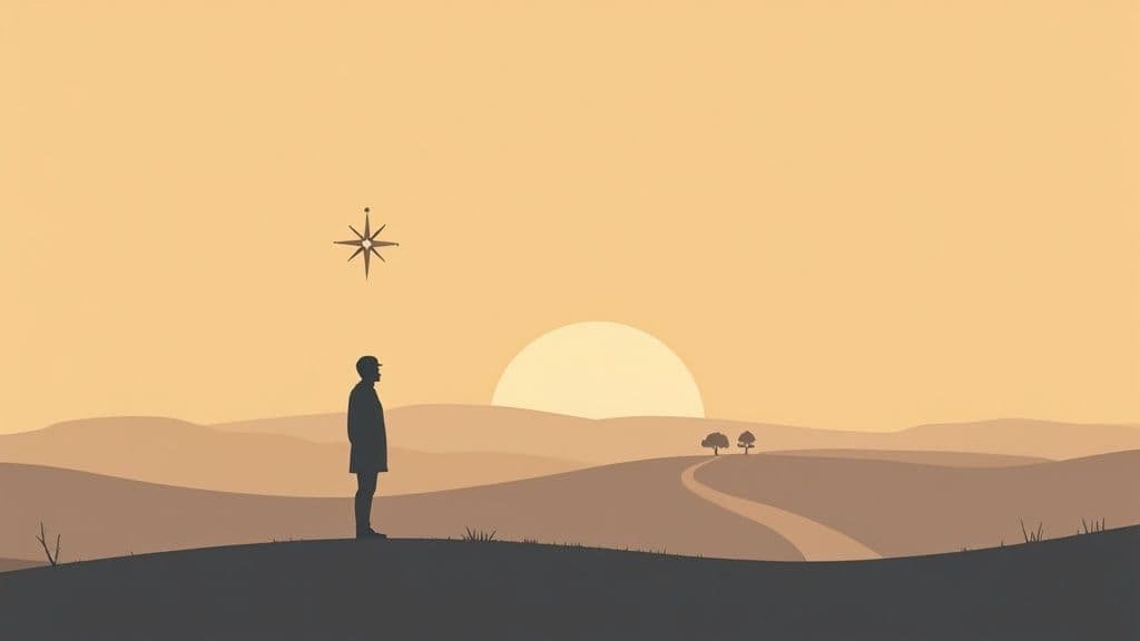 A person standing at a crossroads, looking thoughtful and contemplative.