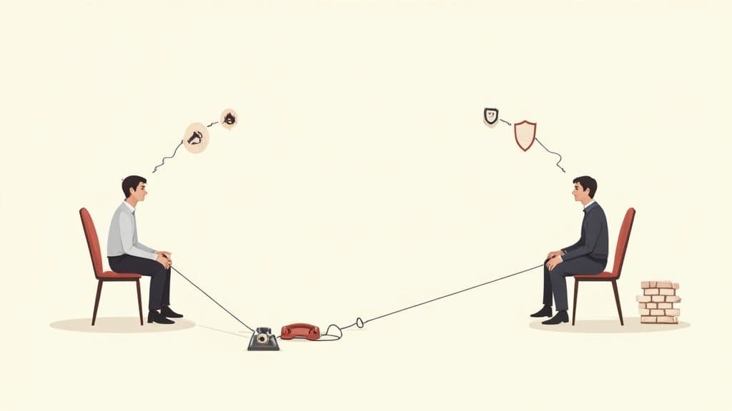 Two people sitting apart on a couch, facing away from each other with frustrated expressions.