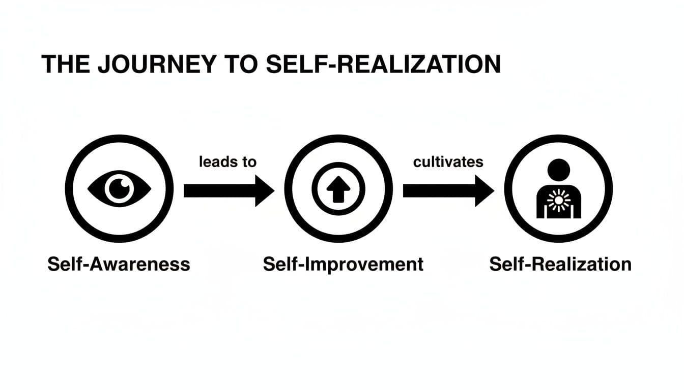 A diagram illustrating the journey to self-realization, flowing from self-awareness to self-improvement.