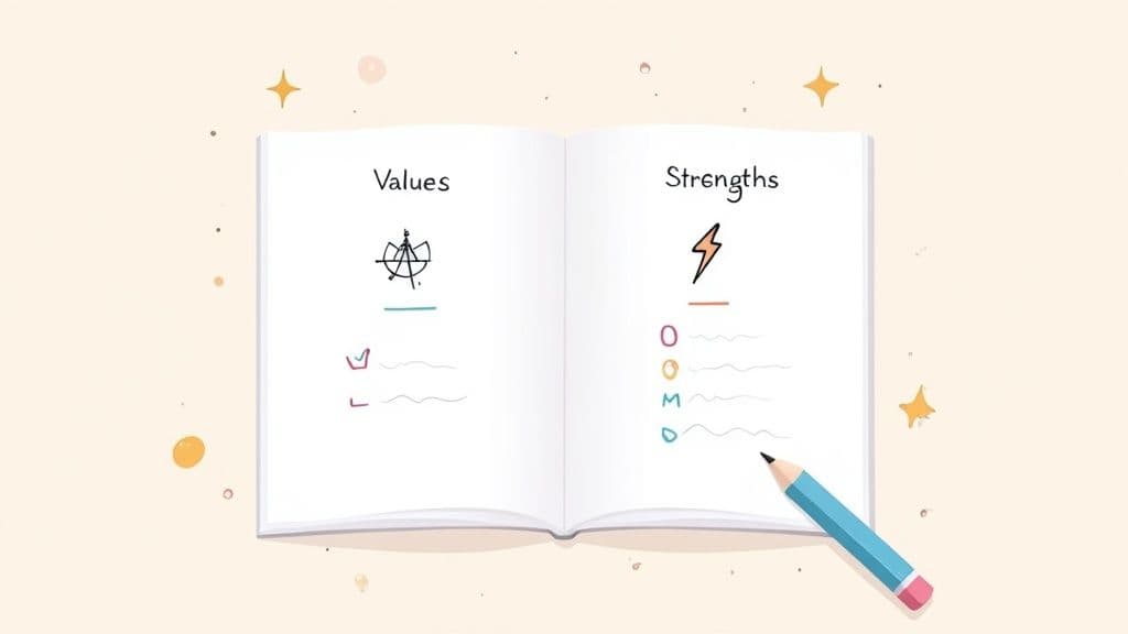 A person journaling in a notebook, surrounded by a calm and inspiring environment.