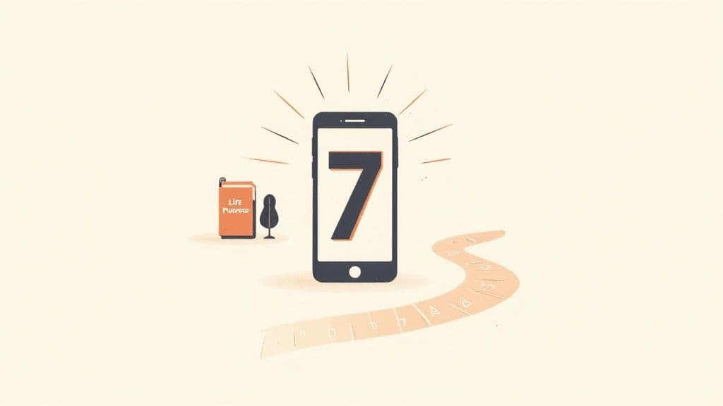 A person using a smartphone with a vibrant, abstract background representing numerology concepts.