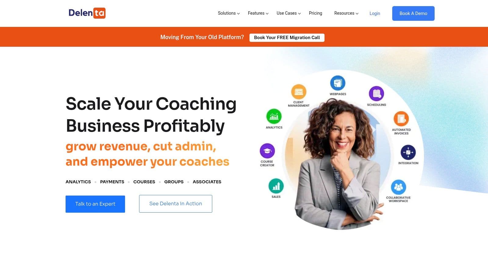 Delenta’s dashboard showcasing client management and session tracking features.