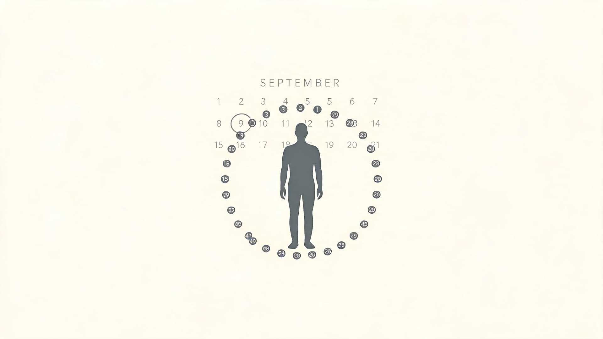 A conceptual calendar graphic representing a human silhouette surrounded by numbered dates in September, symbolizing life's journey.