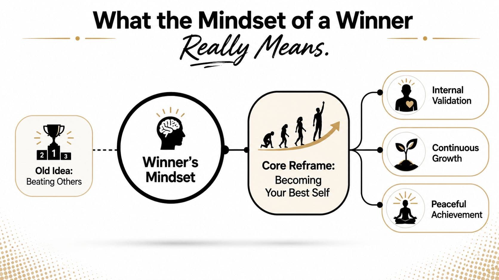 A diagram comparing the old idea of beating others with the winner mindset of becoming your best self.