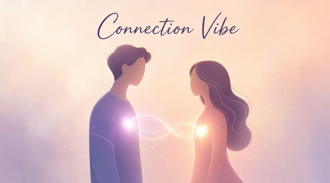 A silhouette of a man and a woman connected by a glowing light between their hearts.