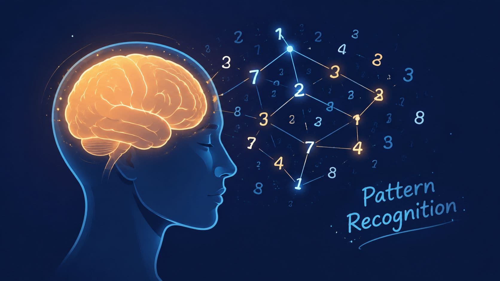 A digital illustration of a human head with a glowing brain and complex number patterns floating nearby.