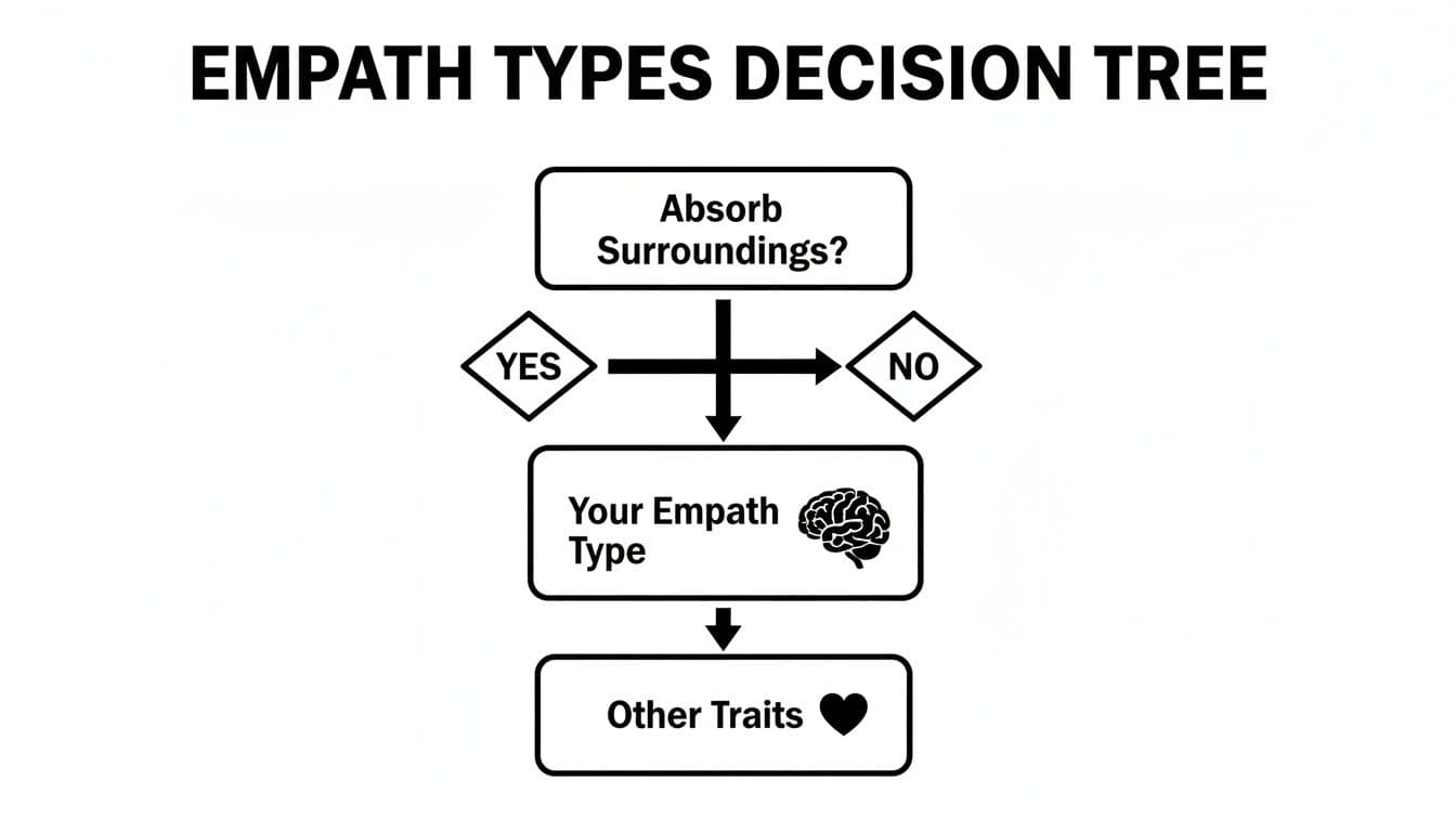 A flowchart diagram illustrating an empath types decision tree, starting with absorbing surroundings.