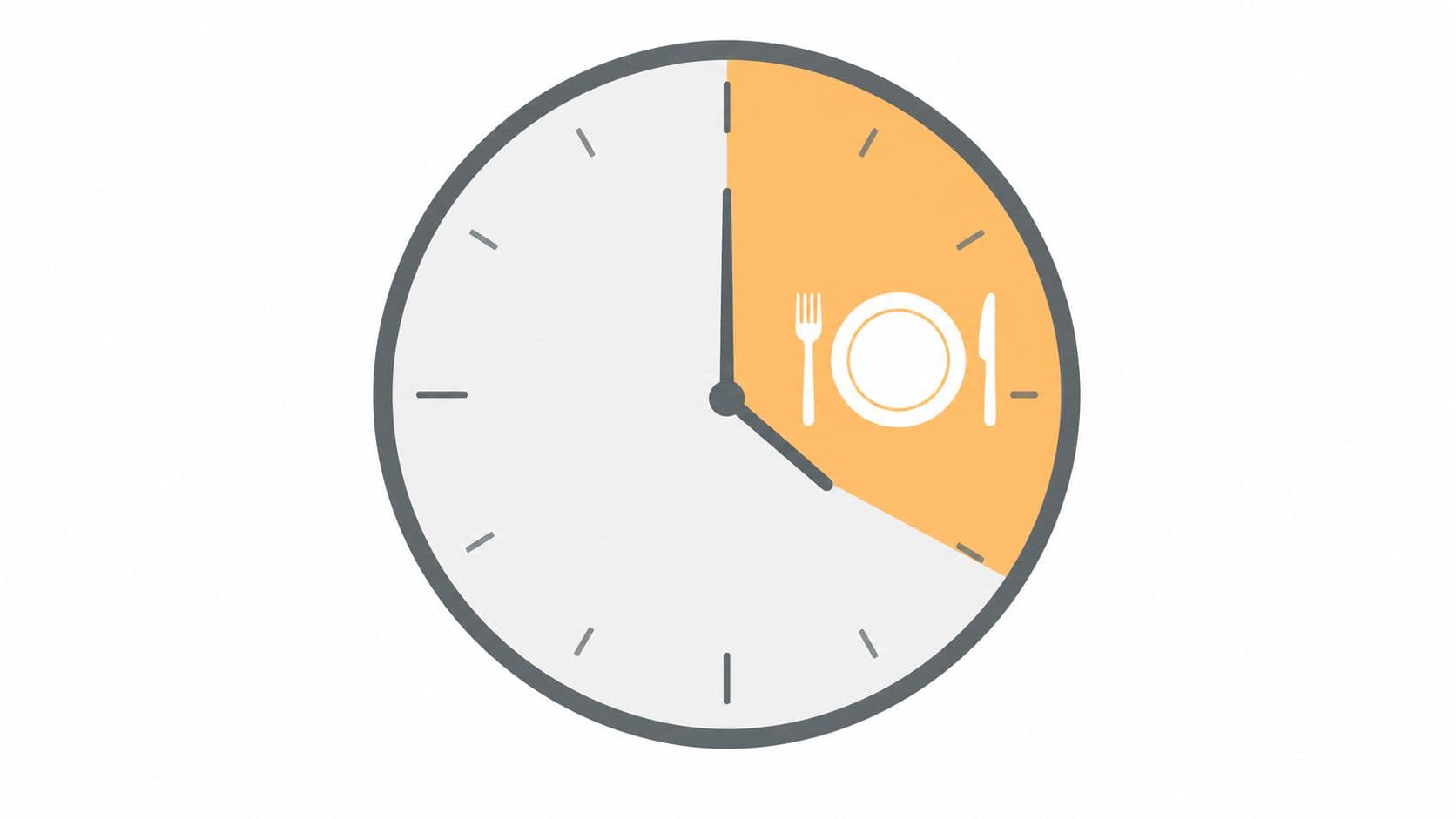 A clock icon with a highlighted segment depicting the concept of intermittent fasting and eating windows.