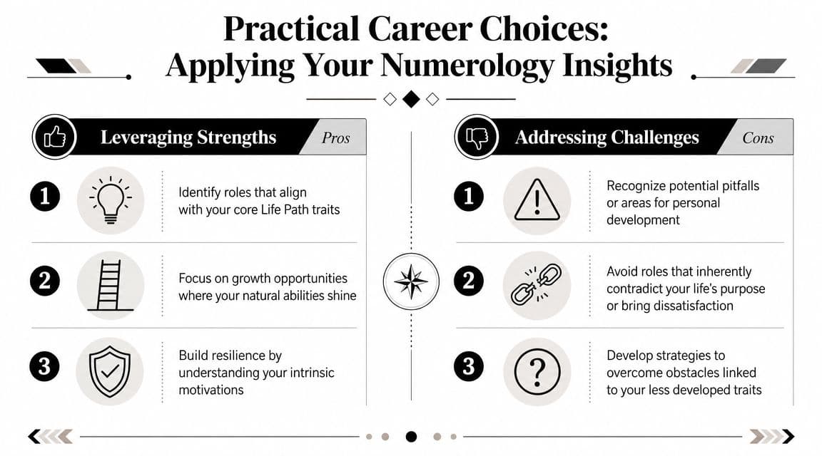 An infographic illustrating how to use numerology to guide practical career choices and personal development.