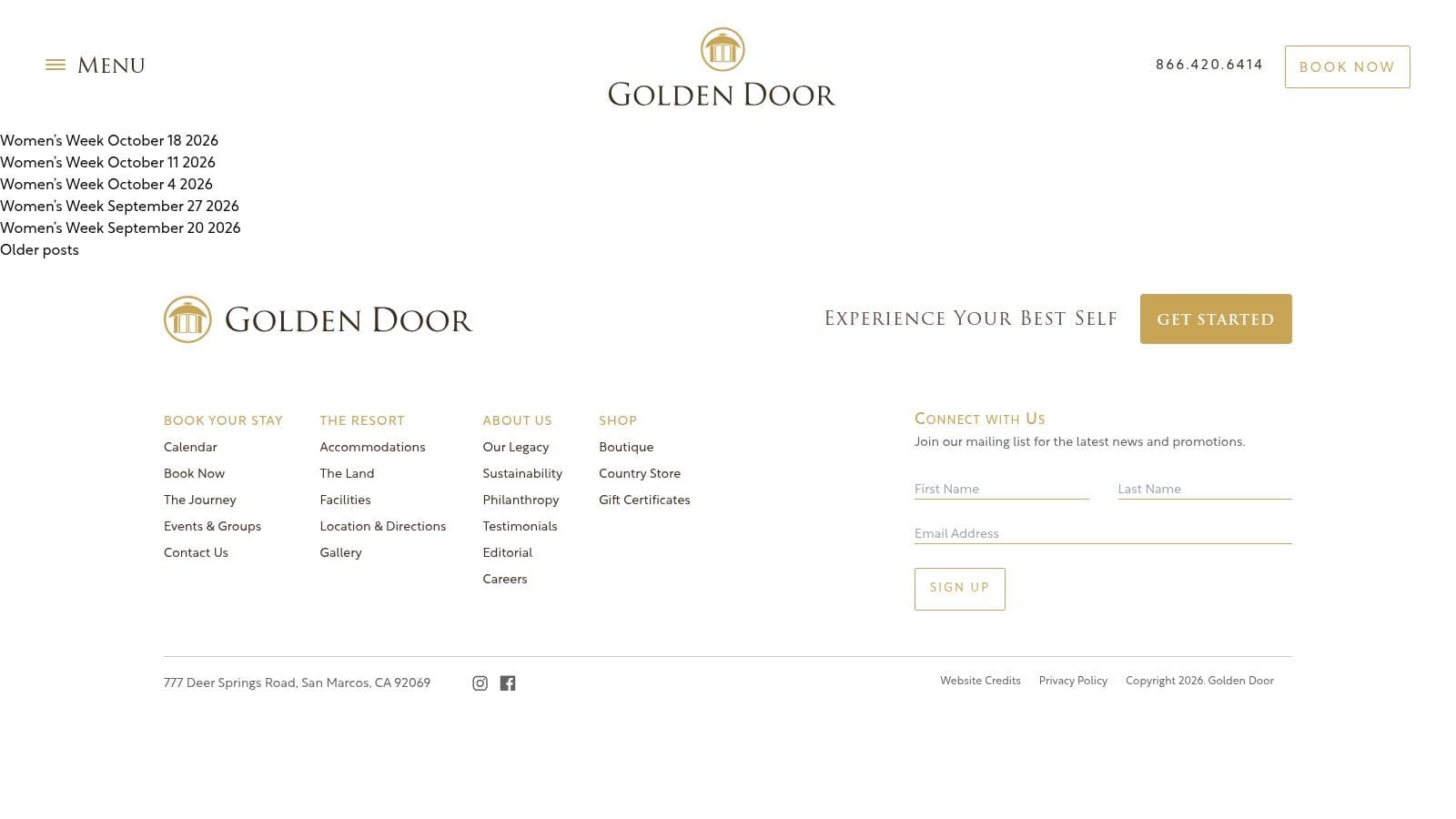 Golden Door, Women’s Week