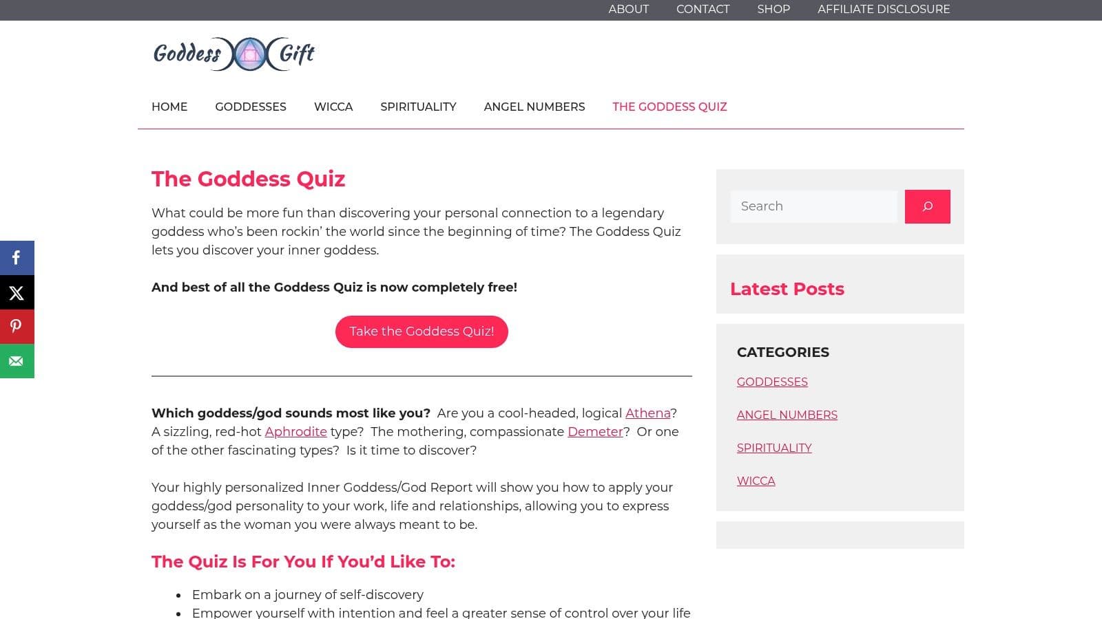 Goddess Gift, The Goddess Quiz