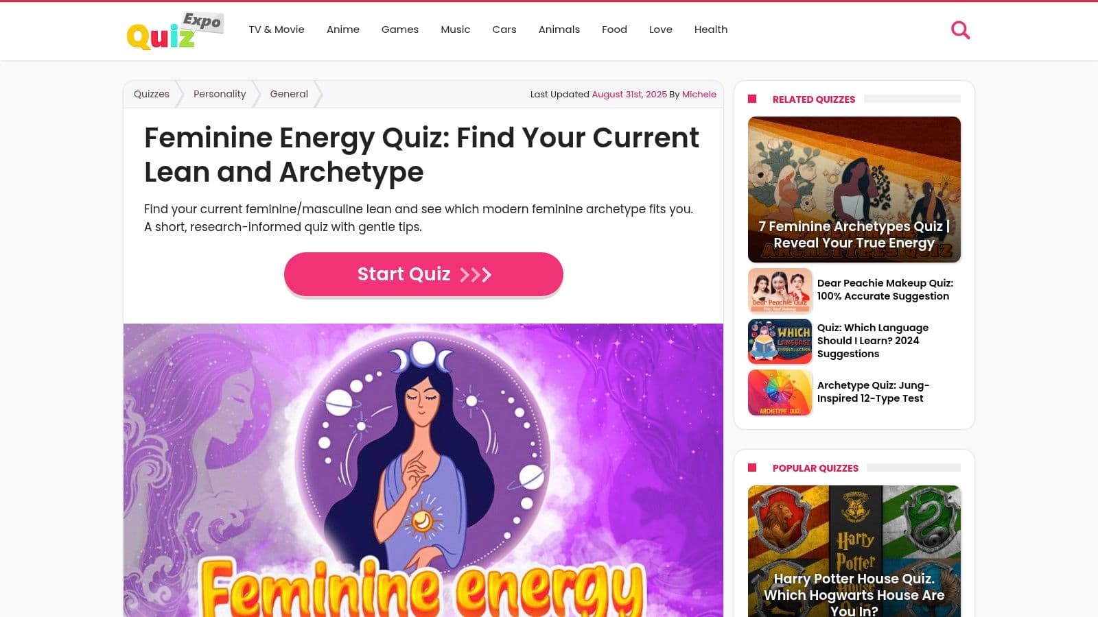 QuizExpo, Feminine Energy Quiz