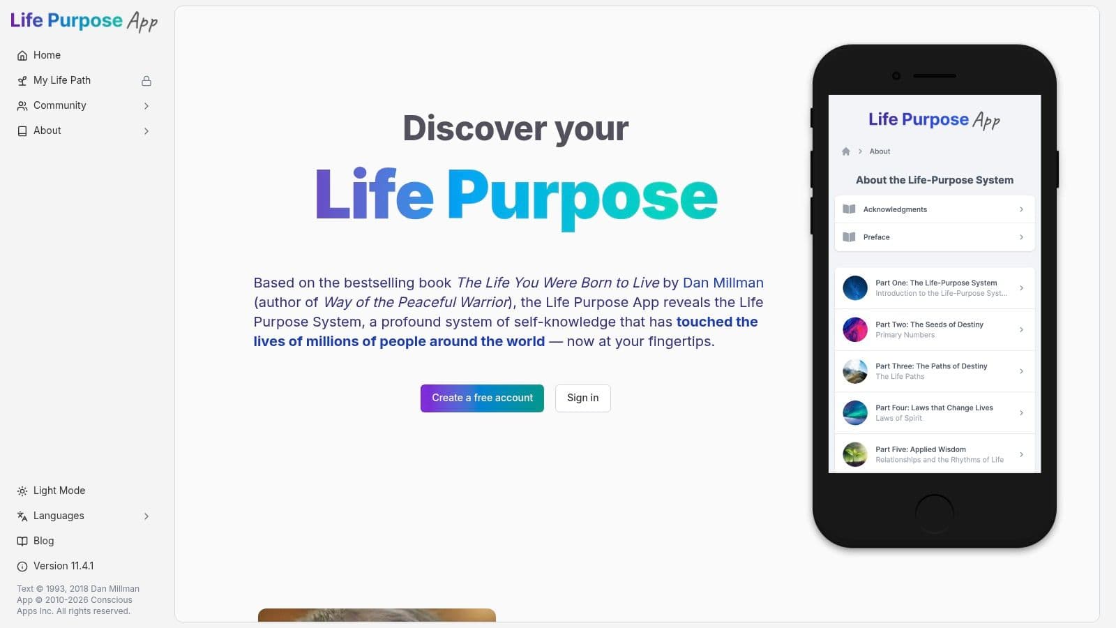 Screenshot from https://lifepurposeapp.com